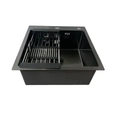 Мийка KRAFT Handmade Nano Black Decor 540*480*230(корзина + кріплення + сифон + дозатор)